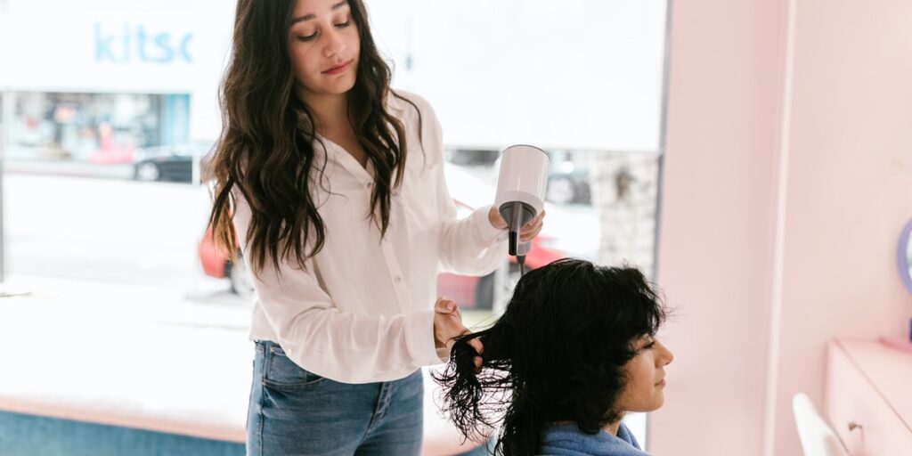 blow drying hair